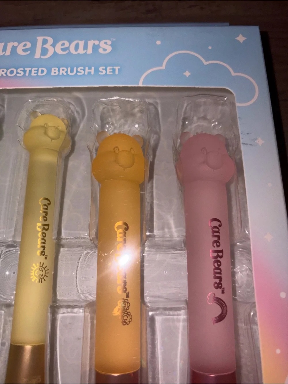 Care Bears Pastel Rainbow 6 Pc Makeup Brush Set Bear Handle Brushes NIB